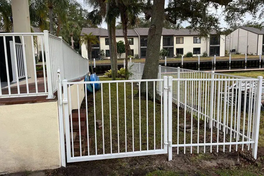 Custom aluminum gate at a waterfront residential property