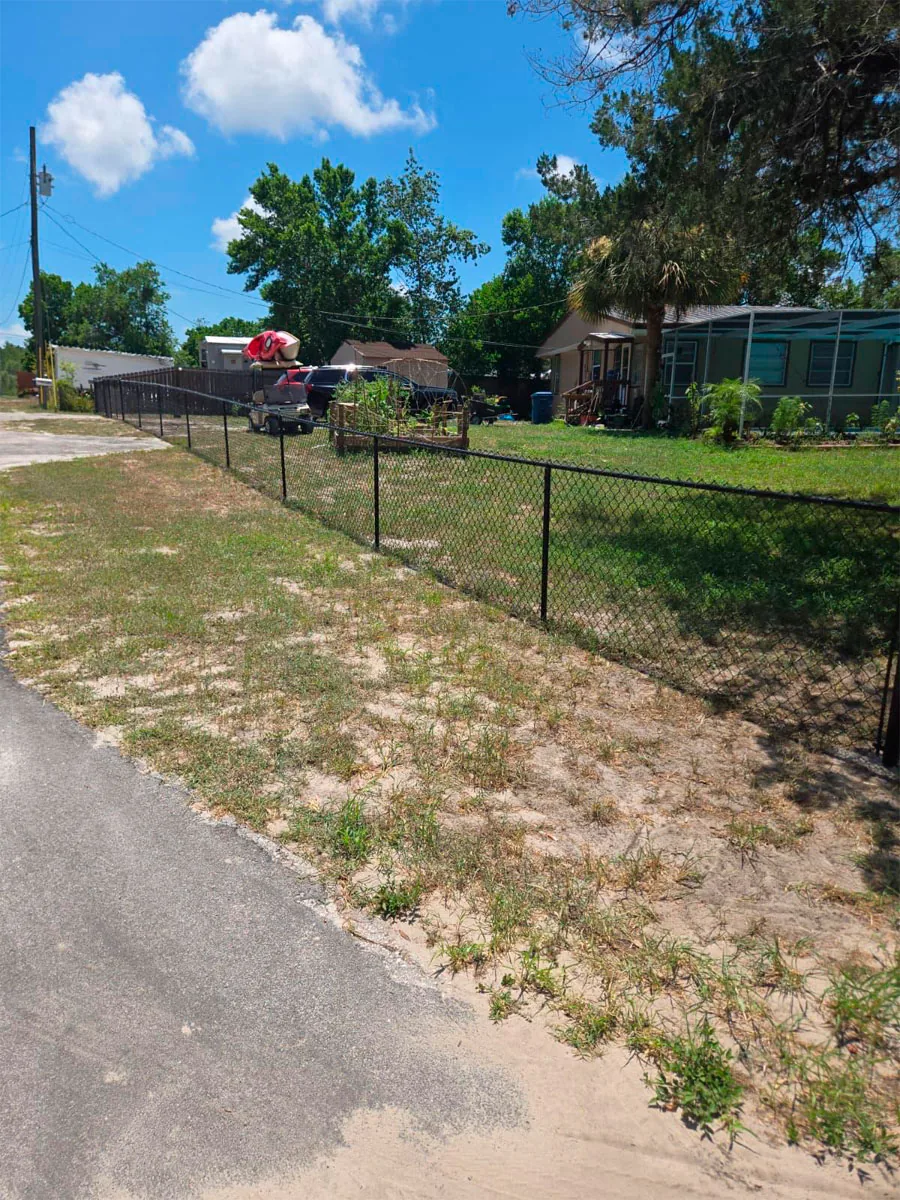 Black chain link fence along a residential property